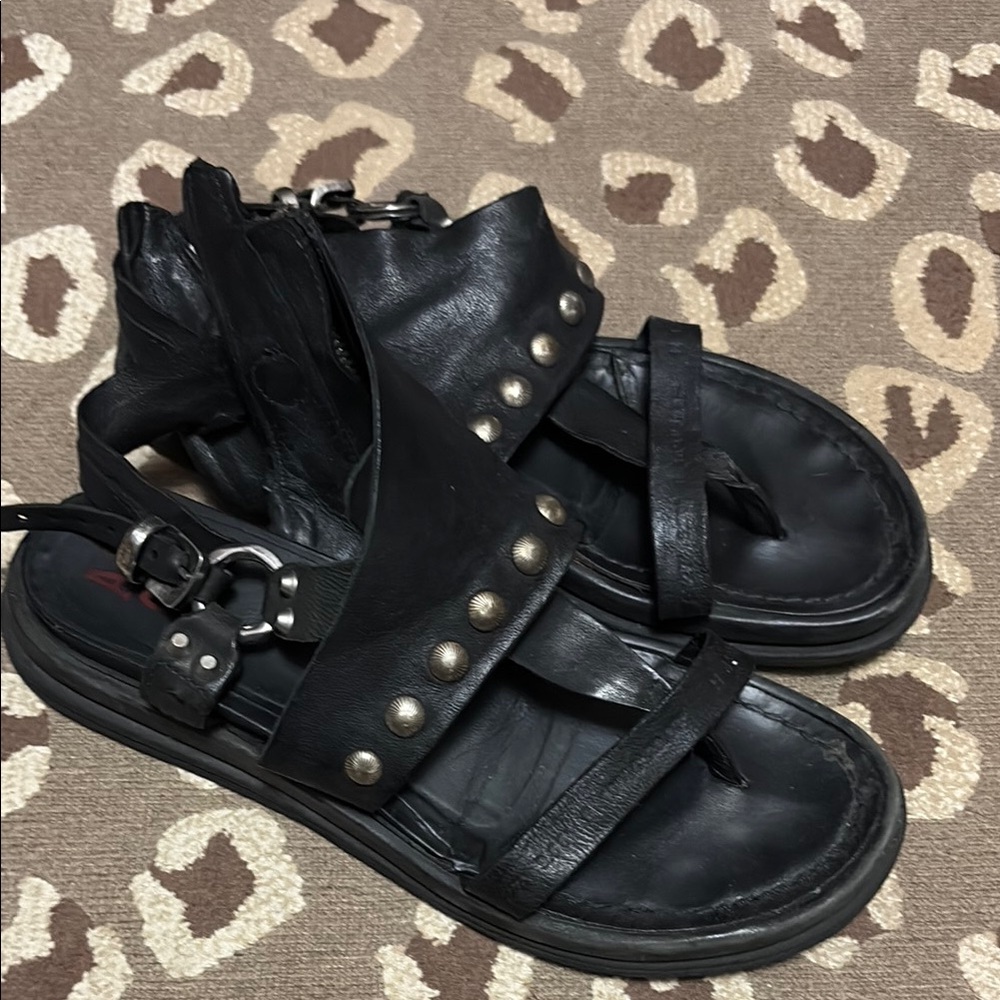A.S.98 Black Chunky Platform Sandals